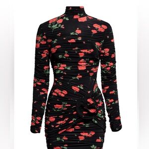 Magda Butrym X H&M Black FLORAL Ruched Long Sleeve Bodycon Dress size XL NWT